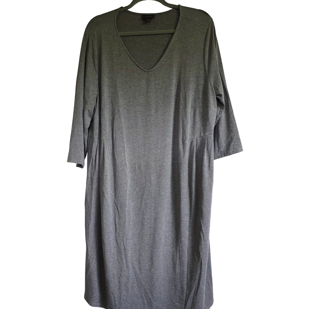 J. Jill Women's 2Xâ Gray Wearever Collection VNeck 3/4 Sleeve Midi Dress Stretch
